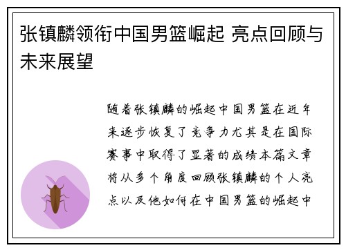 张镇麟领衔中国男篮崛起 亮点回顾与未来展望